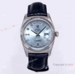 Premium Quality Rolex Day-Date 36mm 2836-2 Watch Ice Blue Dial Blue Leather Strap